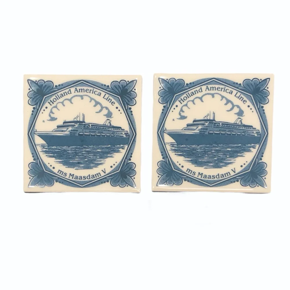 HOLLAND AMERICA LINE MS MAASDAM V CERAMIC TILE COASTERS - SET OF 2